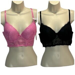 2 French Affair Women's Push Up Convertible Long Line Bra Size 36C Pink/Black